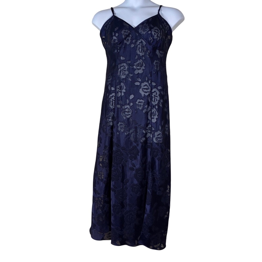 Victoria's Secret Long Slip Gown L blue roses side slit sexy coquette softgirl